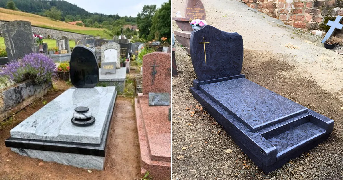 pierre tombale granit clair et mass blue